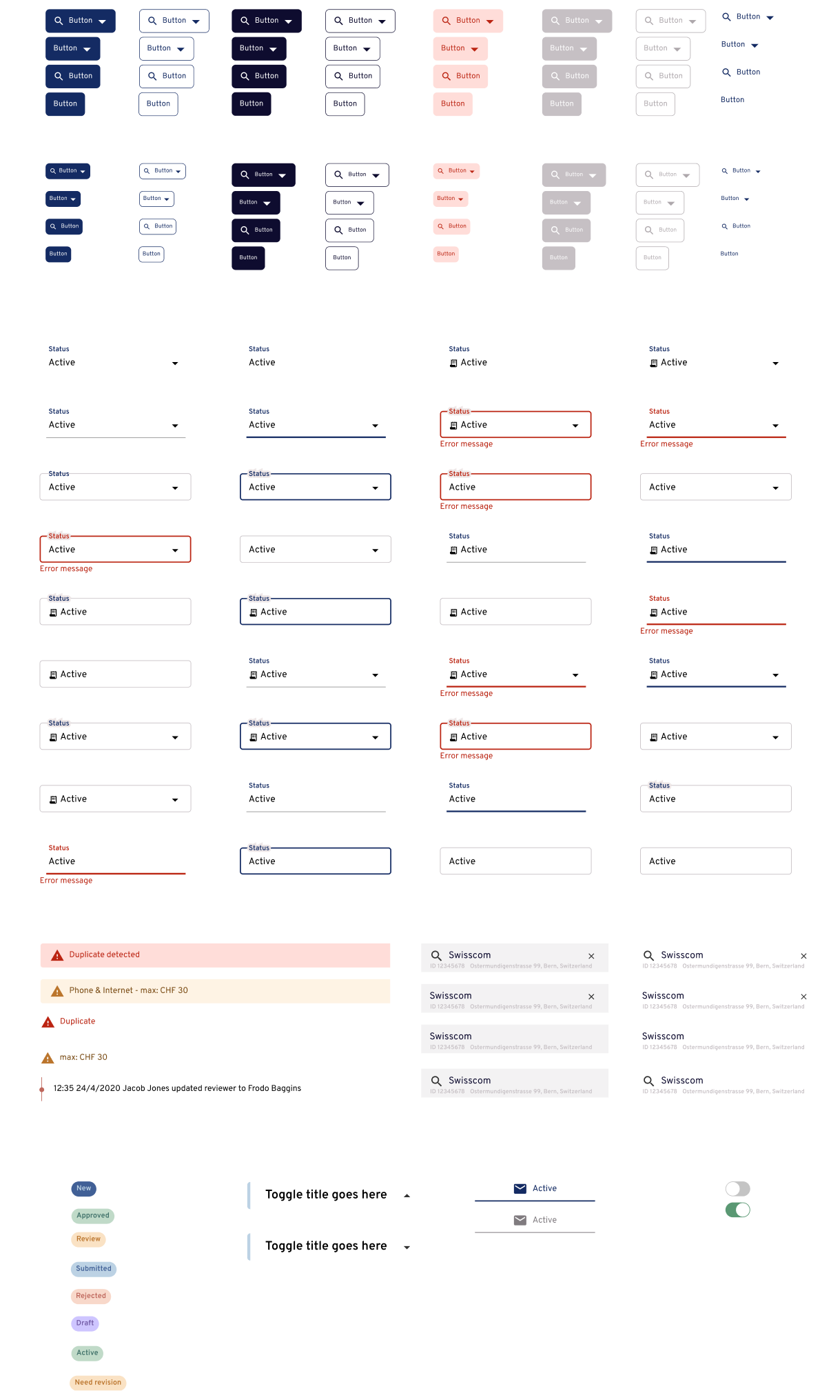 Design system components: Button, Input, Select, Table, Modal, etc.